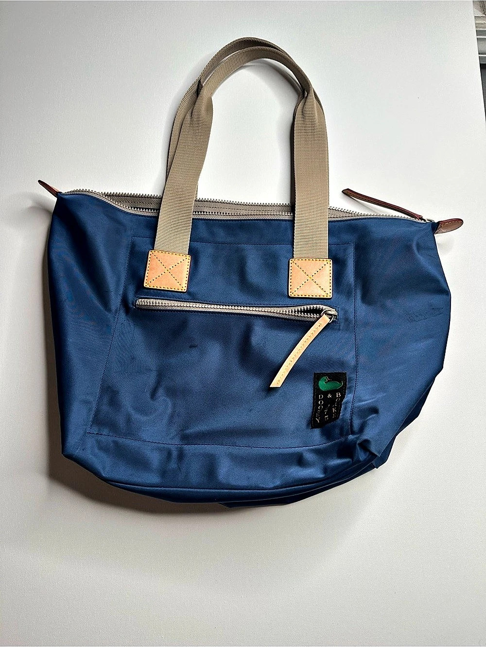 Dooney & Bourke Nylon Front Zip Tote Blue & Tan